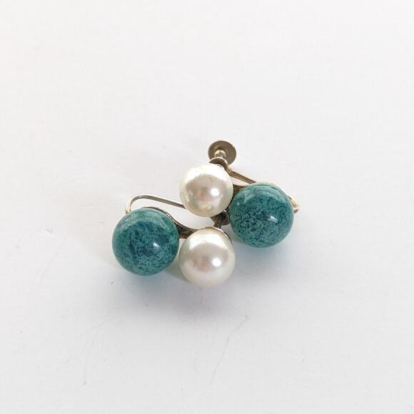 Vintage Retro 50s Stacked Gumball Faux Pearl Screwback Clip On Earrings - Picture 1 of 3